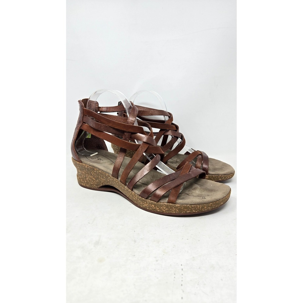 Ahnu Women 10.5 Trolley Huarache Brown Leather Strappy Wedge Gladiator Sandals